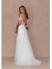 Ivory Glitter Lace V Back Wedding Dress With Detachable Straps